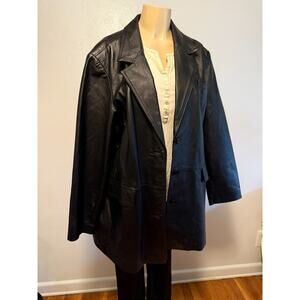 Veranesi Trench Soft Leather Coat Womens sz 24W Black Front Buttons